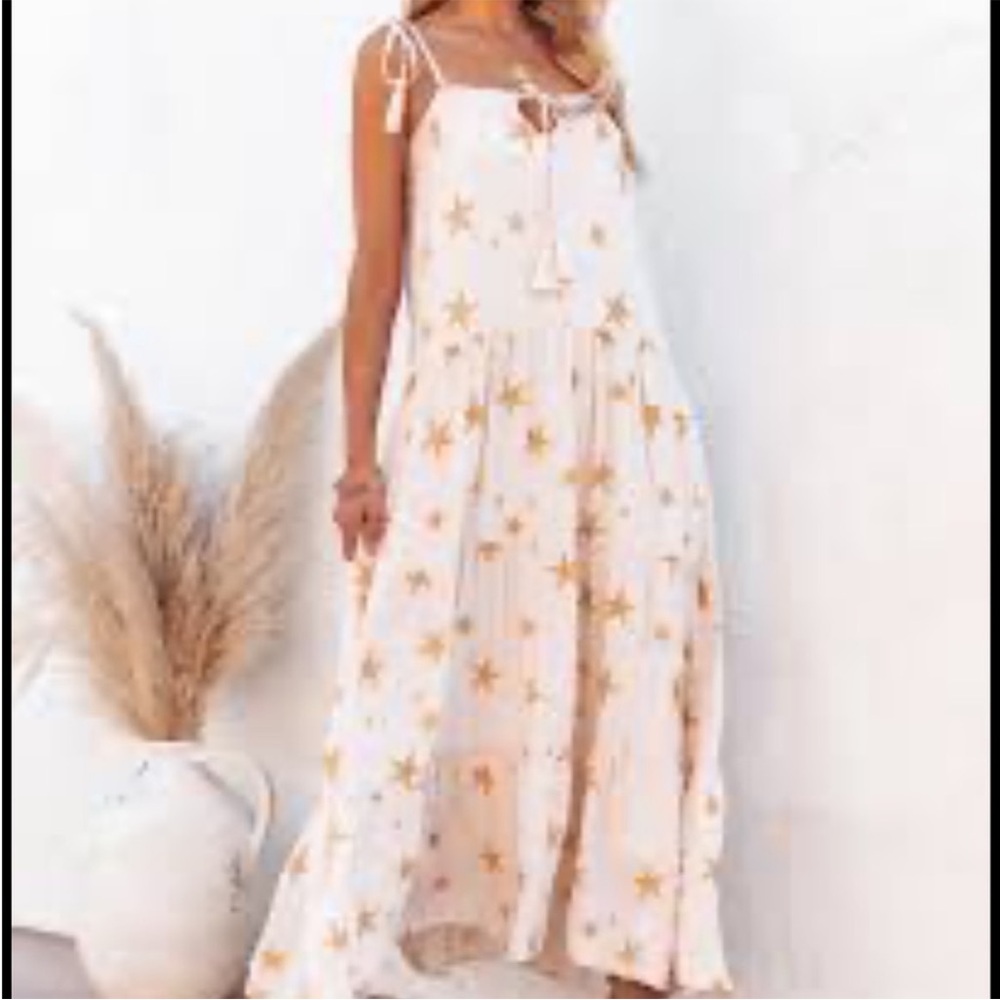 Storia Stars Tiered Cotton Tassel Maxi Dress. NWT